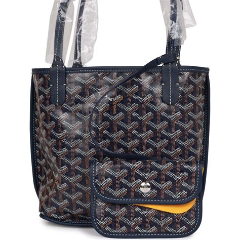 goyard goyardine navy anjou mini reversible tote bag palladium|anjou goyardine tote.